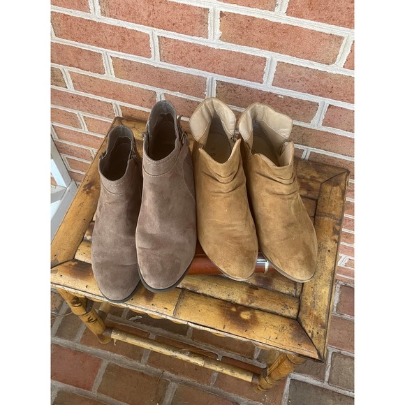 2 Pair Women's Ankle Boots Booties Suede 10 Taupe Tan - Picture 3 of 11